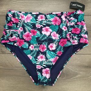 Hot Topic High Waist Floral Ruched‎ Swim Bottom Pink Black Size 1X